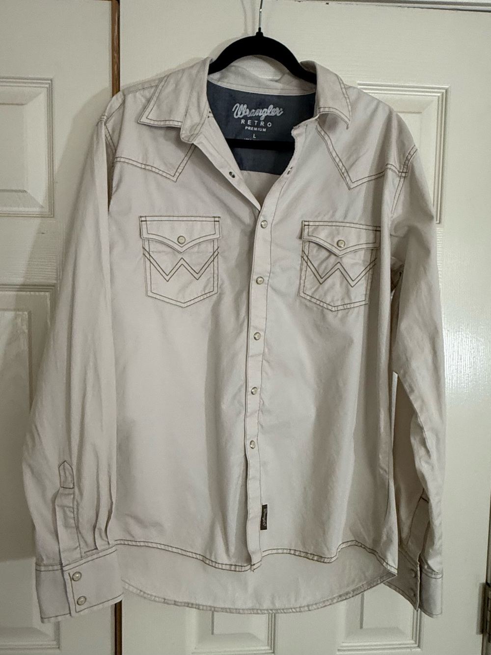 Wrangler Retro Premium Western Pearl Snap Shirt Men’s Large Cream